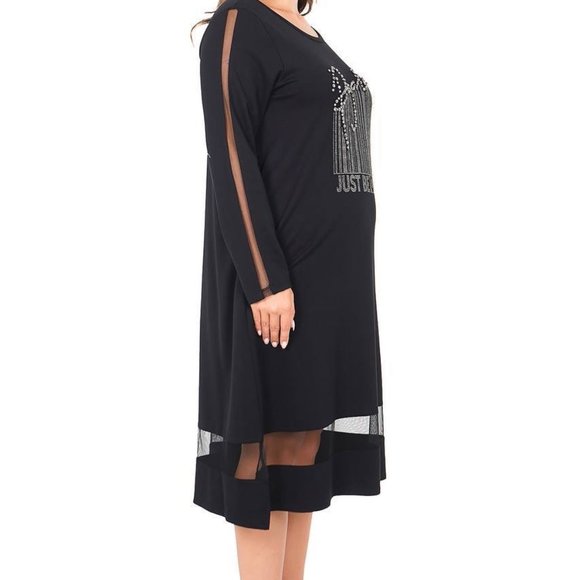 Designer Bright Black Elegant Dress X XL with Rhinestones - Picture 2 of 5